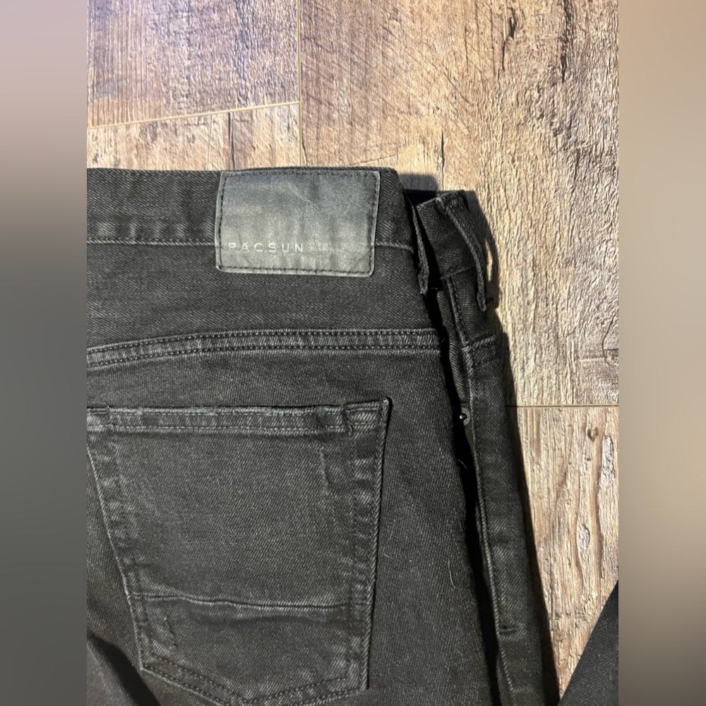 PacSun Black Stacked Skinny Denim Jeans Distressed | 32x32 - Picture 3 of 5